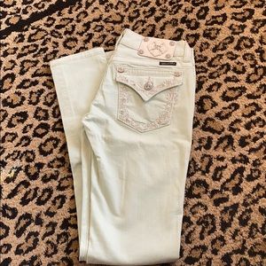 Miss Me mint skinny jeans with one small defect, 27!